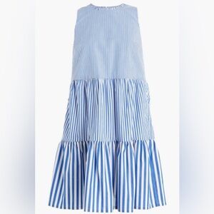 J.Crew Factory Blue Striped Tiered Dress Sz 2